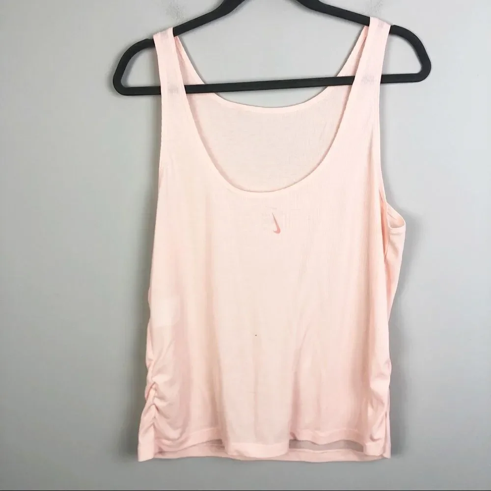 NIKE | Ribbed Scoop Back Peach Tank Top Dri-Fit Ruched Sides Plus Sz Women’s 1X
